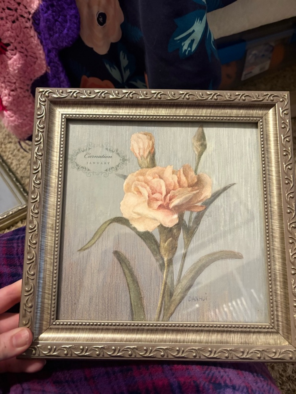 Bed Bath & Beyond Framed Peach Carnation Print with Gold Frame